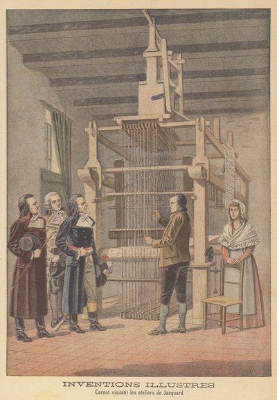 Lazare Carnot visiting the workshop of Jacquard in Lyon, 1801 by French School